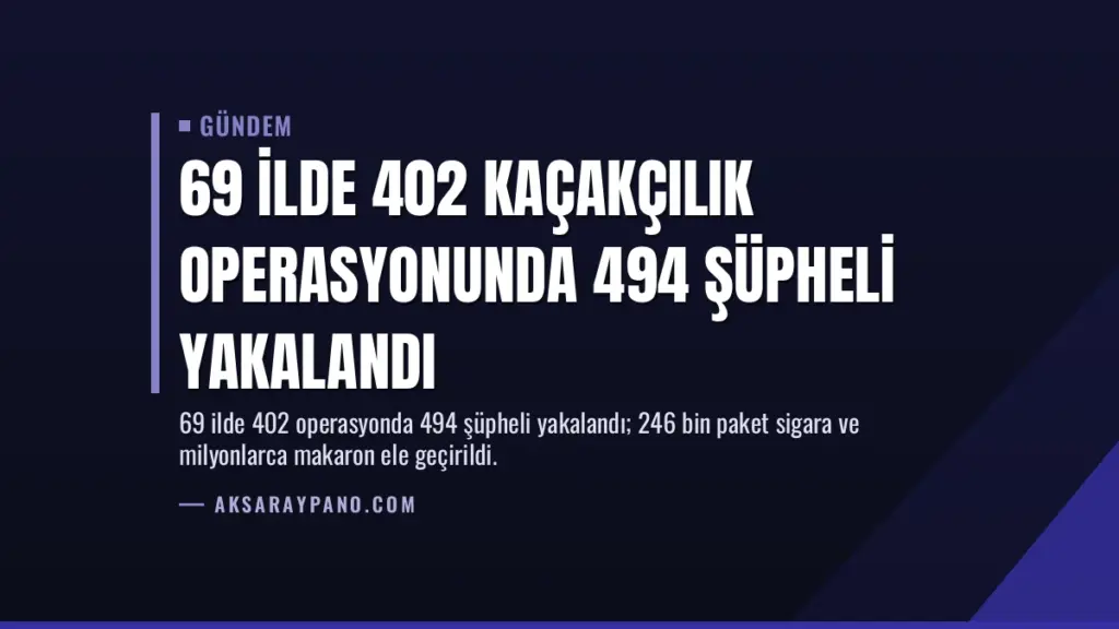 69 İlde 402 Kaçakçılık Operasyonunda 494 Şüpheli Yakalandı