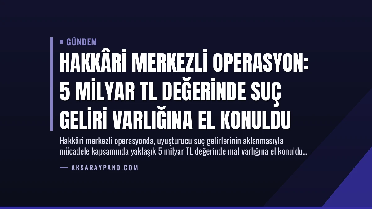 Hakkâri Merkezli Operasyon: 5 Milyar TL Değerinde Suç Geliri Varlığına El Konuldu